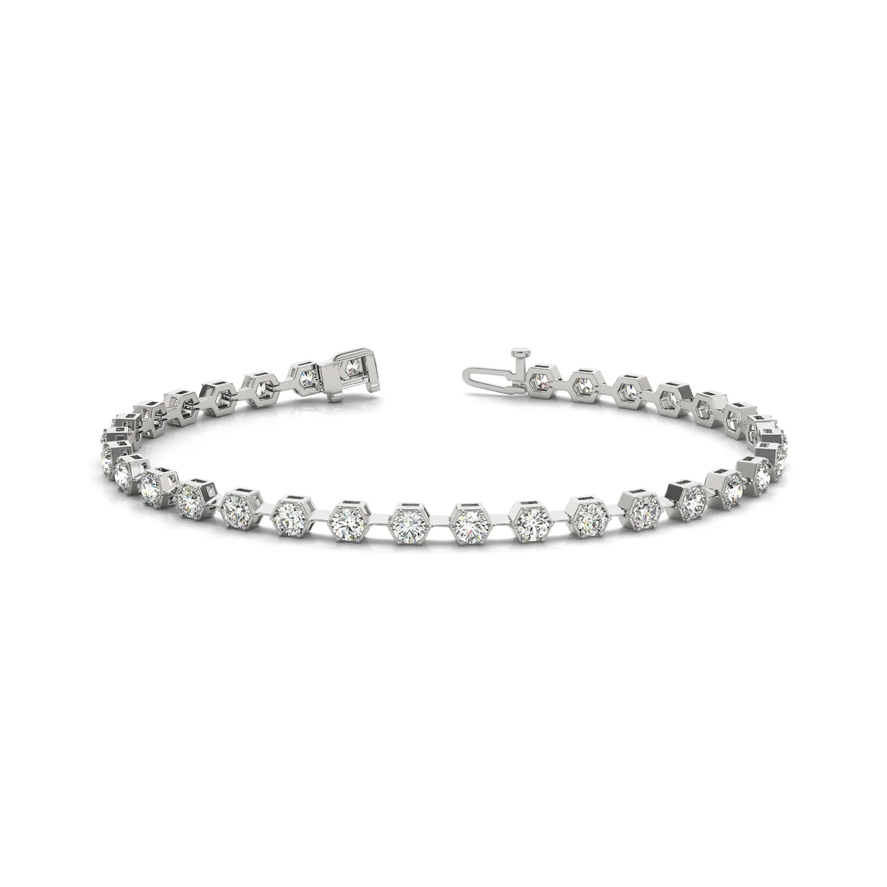 Hexagon Prong Set Lab Grown Diamond Tennis Bracelet in Gold or Platinum UK Made - 18k Yellow Gold / 2.50 Carat / Natural Diamond: the shop's own photo