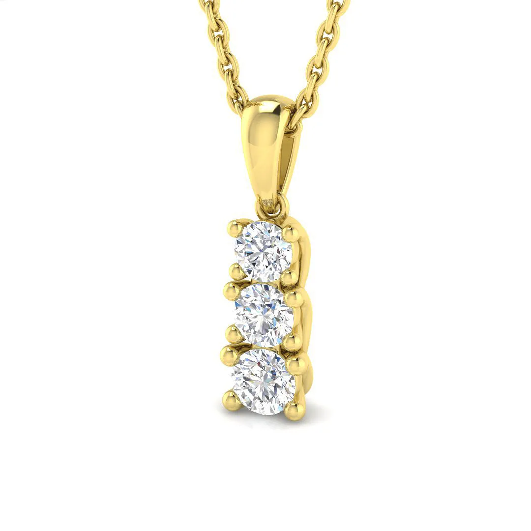 Three Stone Diamond Trilogy Pendant Necklace | Diamond Drop Pendant - 18k Yellow Gold / 0.30 Carat / Lab Grown Diamond (D/VVS): the shop's own photo