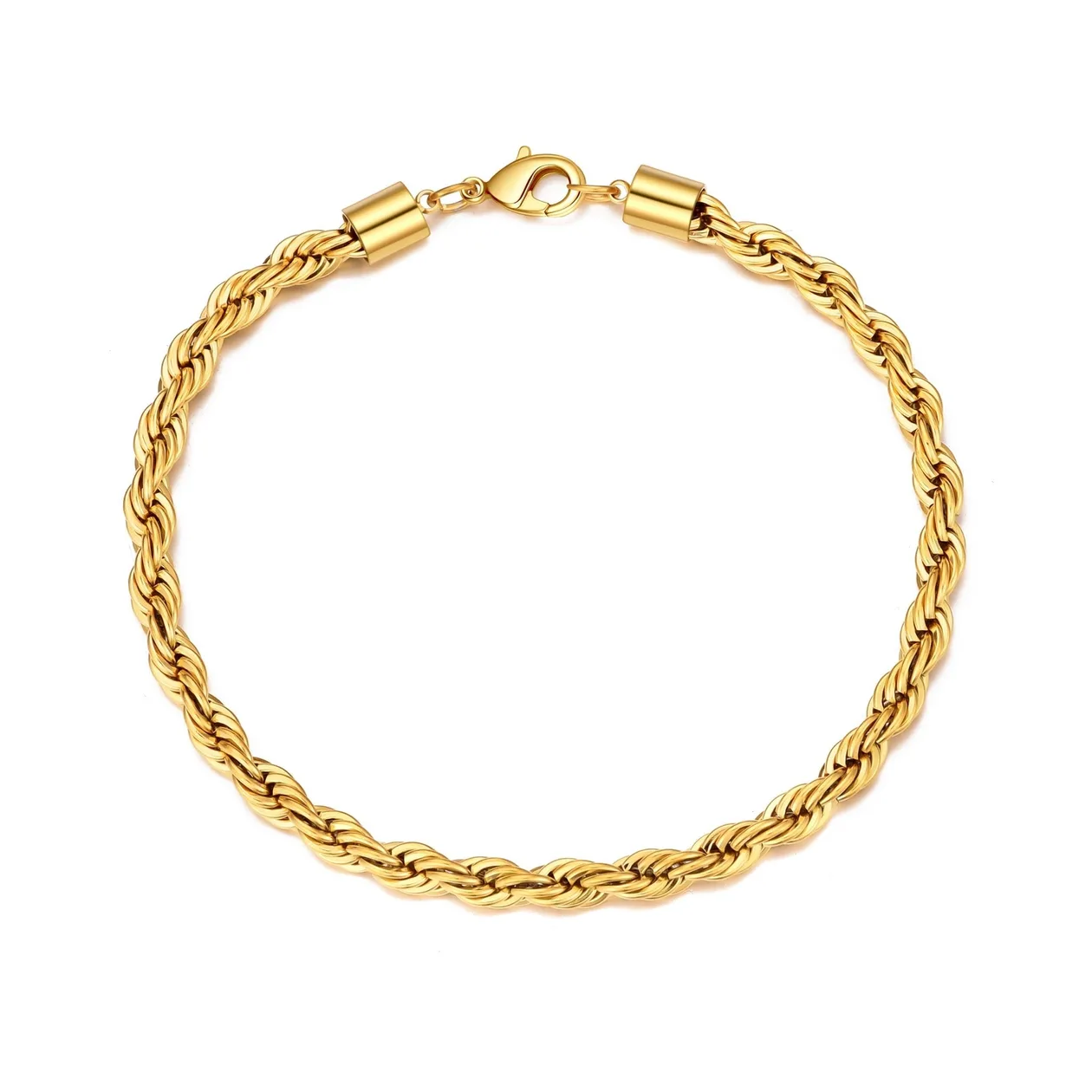 Men's 5mm 18k Gold Plated Steel 7.5-8.5 Inch Round Rope Wheat Chain Bracelet - 8.5 Inch: the shop's own photo