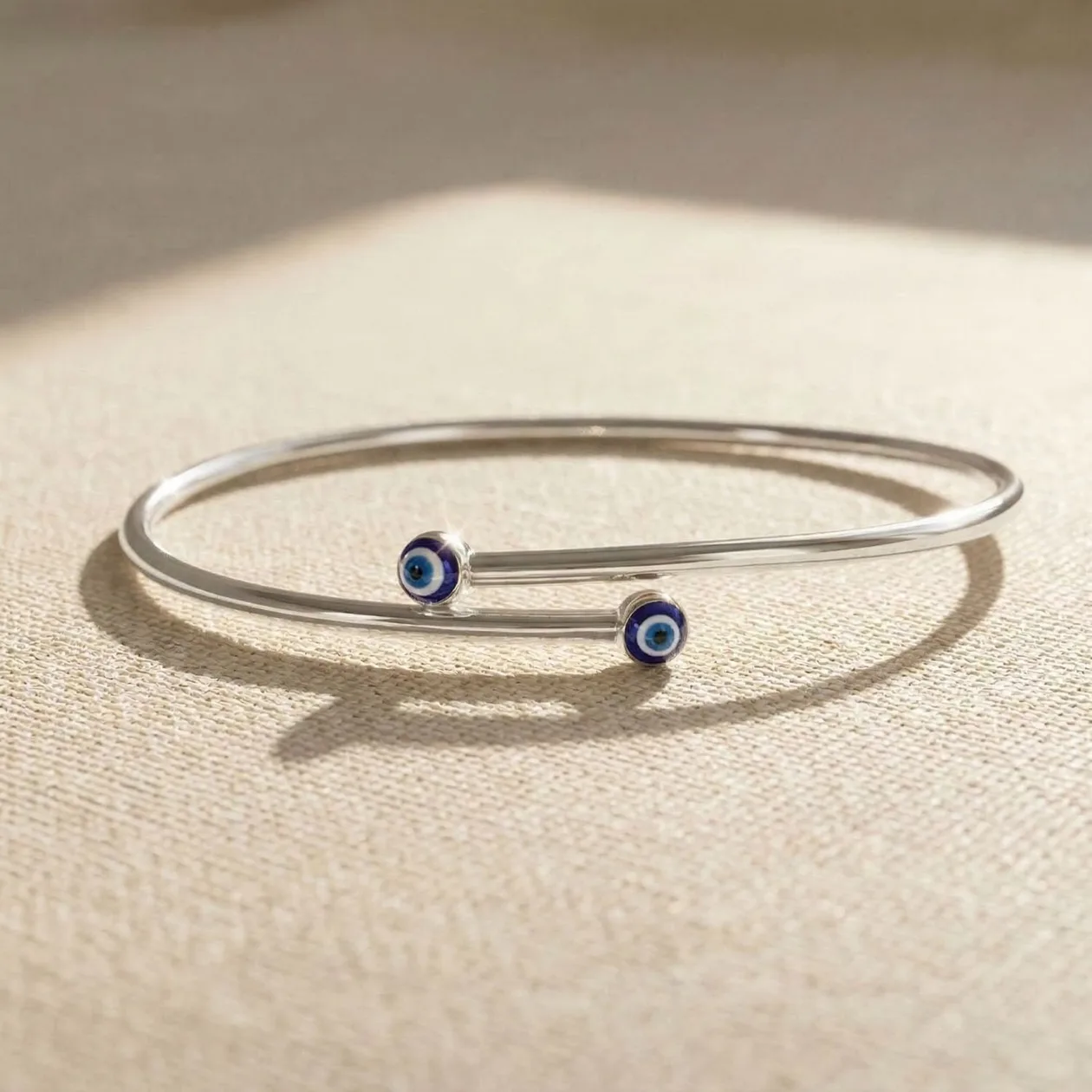 Turkish Blue Evil Eye Minimalist Sterling Silver Bangle: the shop's own photo