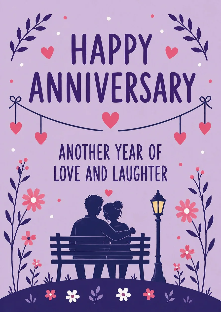 Couple on Bench Love and Laughter Anniversary Card: the shop's own photo