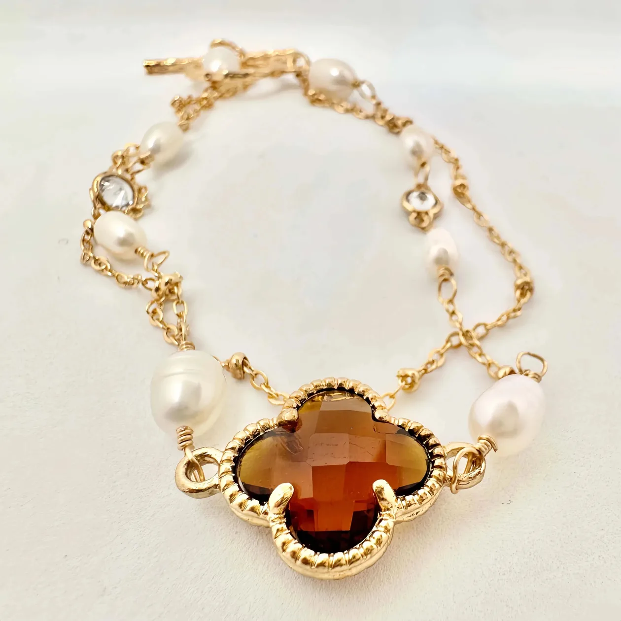 Gold Two Layers Pearl and Crystal Bracelet: the shop's own photo