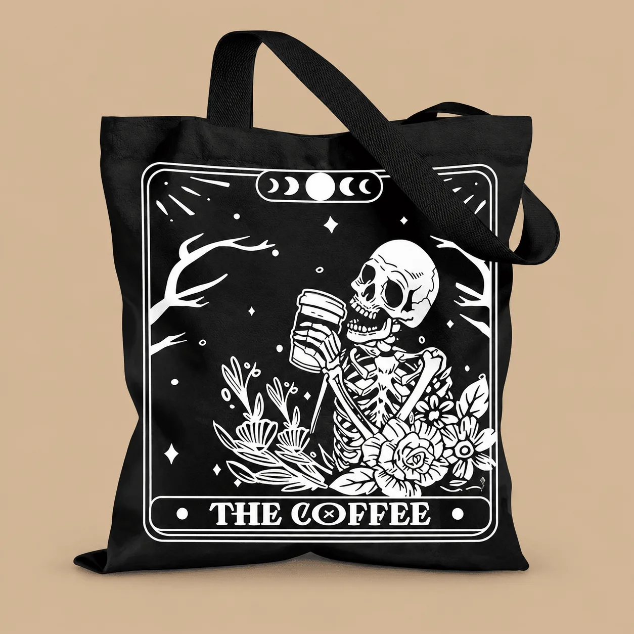 Skeleton and Coffee Canvas Tote Bag: the shop's own photo