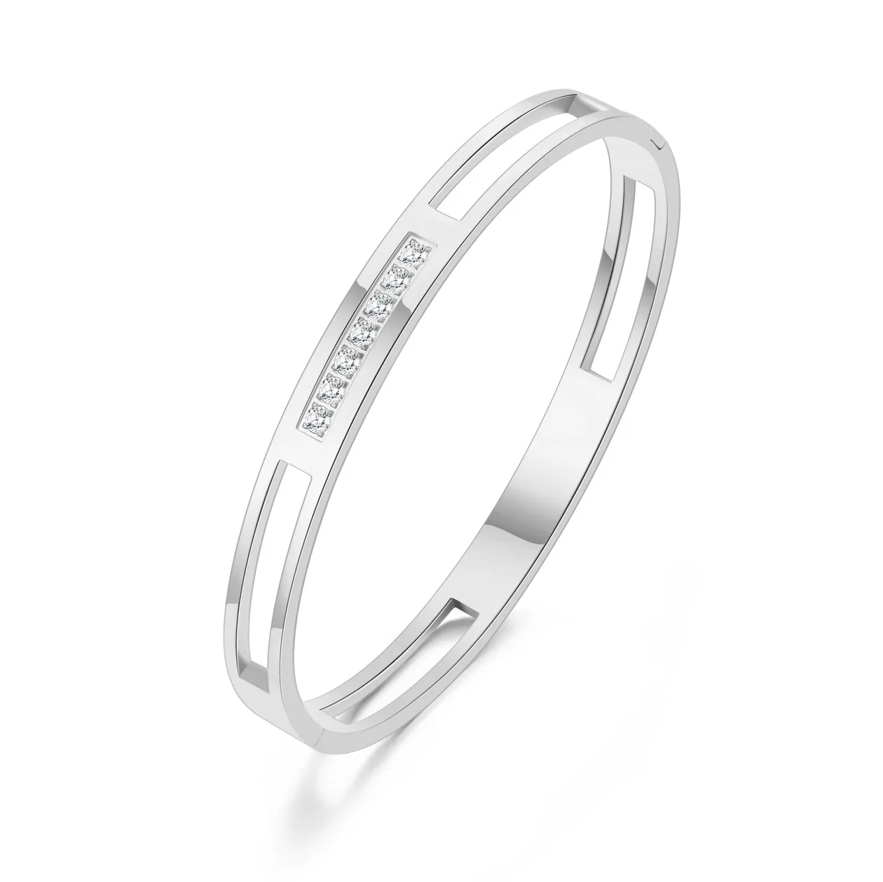 Stainless Steel Channel Bangle Created with Zircondia® Crystals (7 Inch): the shop's own photo