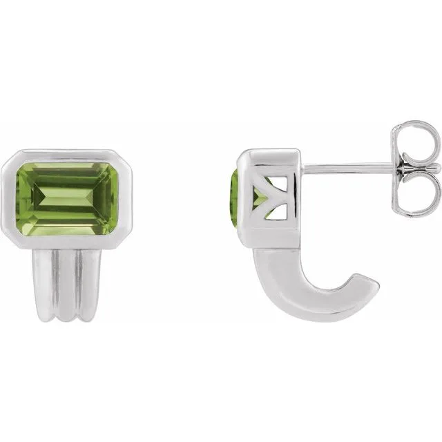 Peridot Emerald Bezel-Set Stud Earrings | 4.95ct | 7 × 5mm | 9K White Gold - 4.95 Carat / Lab-Grown-AAA / 9k White Gold: the shop's own photo
