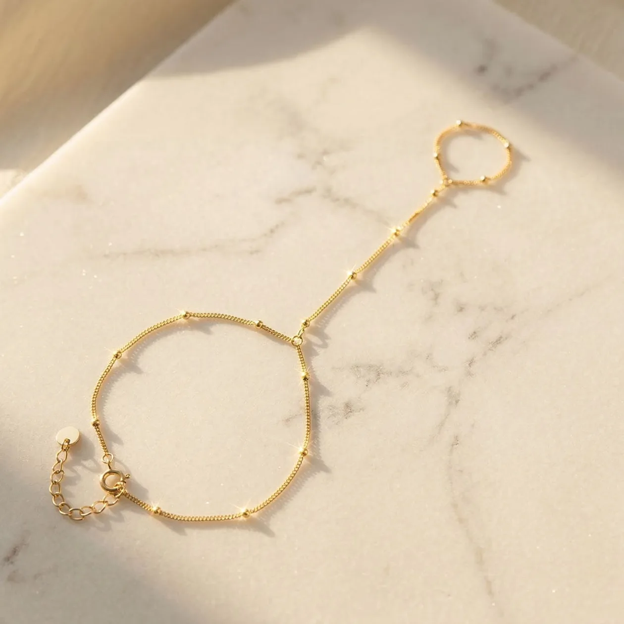 Dainty Beaded Link Chain Gold Plated Bracelet And Ring: the shop's own photo