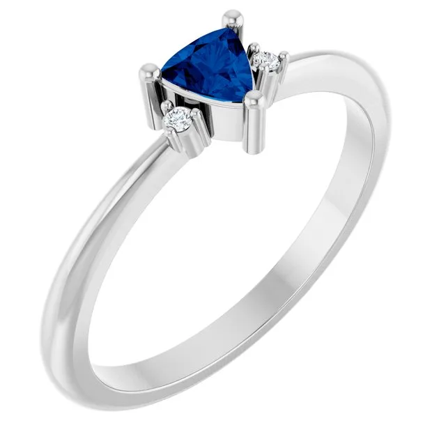 Trillion Blue Sapphire Accented Ring with Diamond Accents in Platinum - 18k Yellow Gold / 2.60 Carat / Lab-Grown-AAA: the shop's own photo