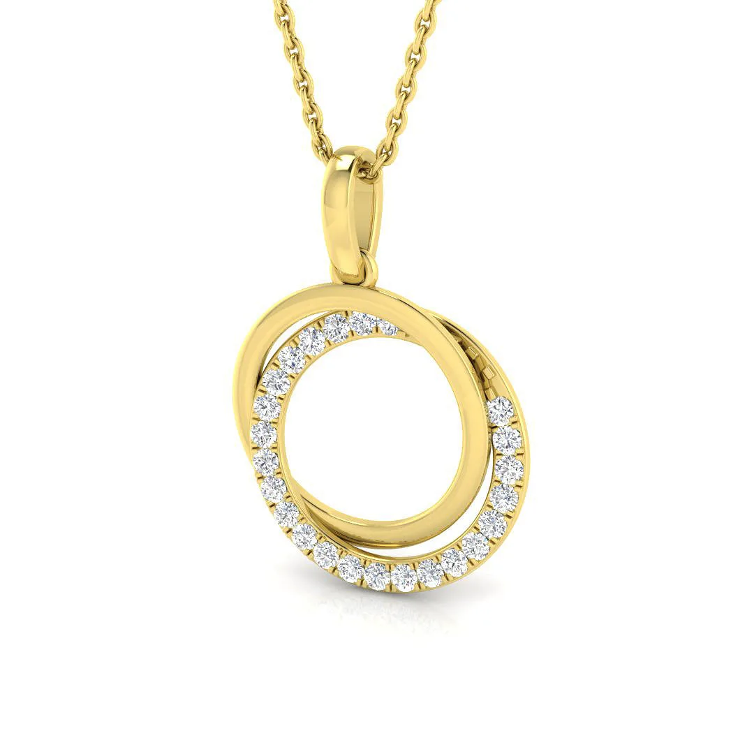 Intertwined Circle Diamond Pendant Necklace - 9k Yellow Gold / Natural Diamond(F/SI) / 0.20 Carat: the shop's own photo