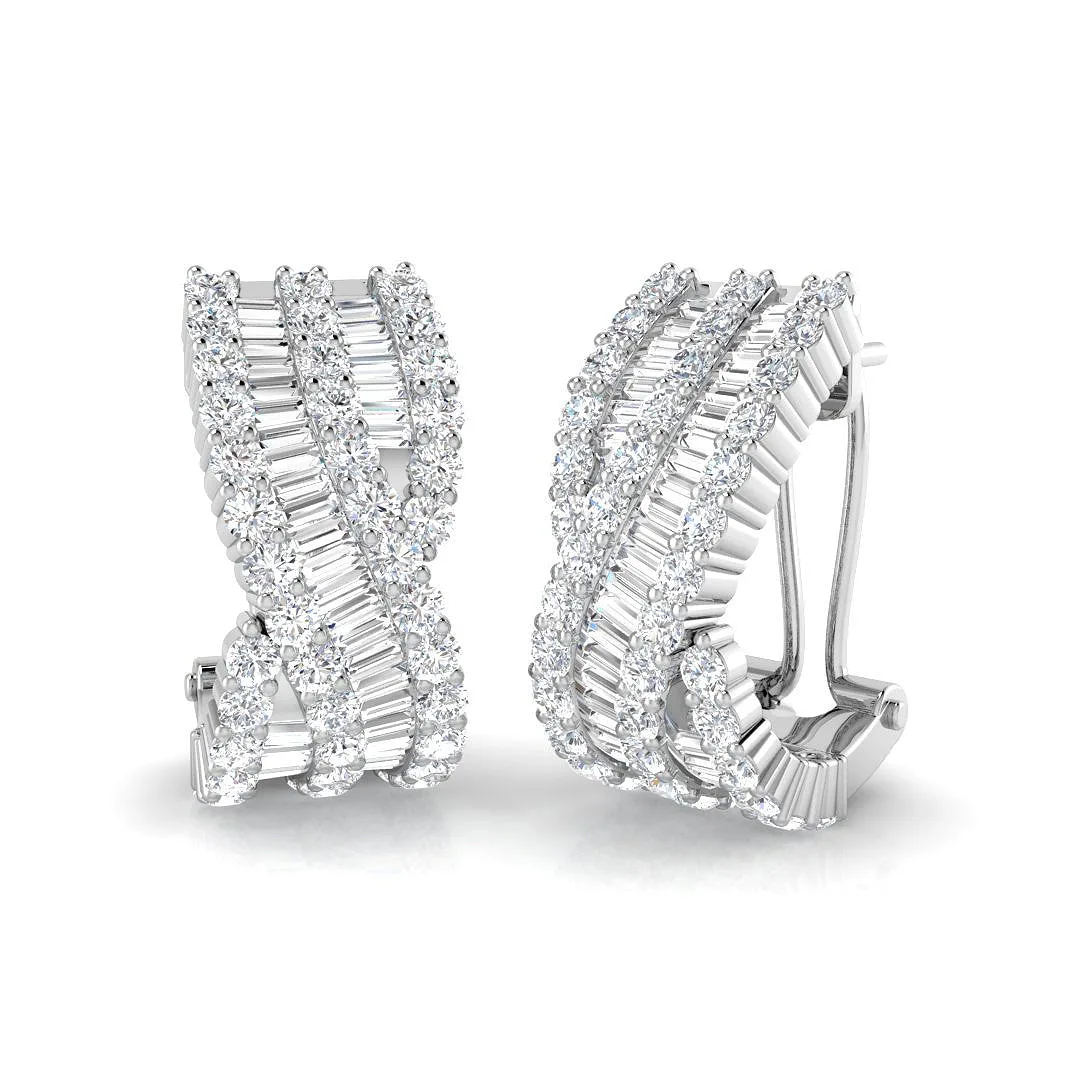 Hoop Earrings with Triple Row Cross-over Diamonds - 3ct Solid Gold - 3 Carat / Lab Grown Diamond(D-VVS) / 950 Platinum: the shop's own photo