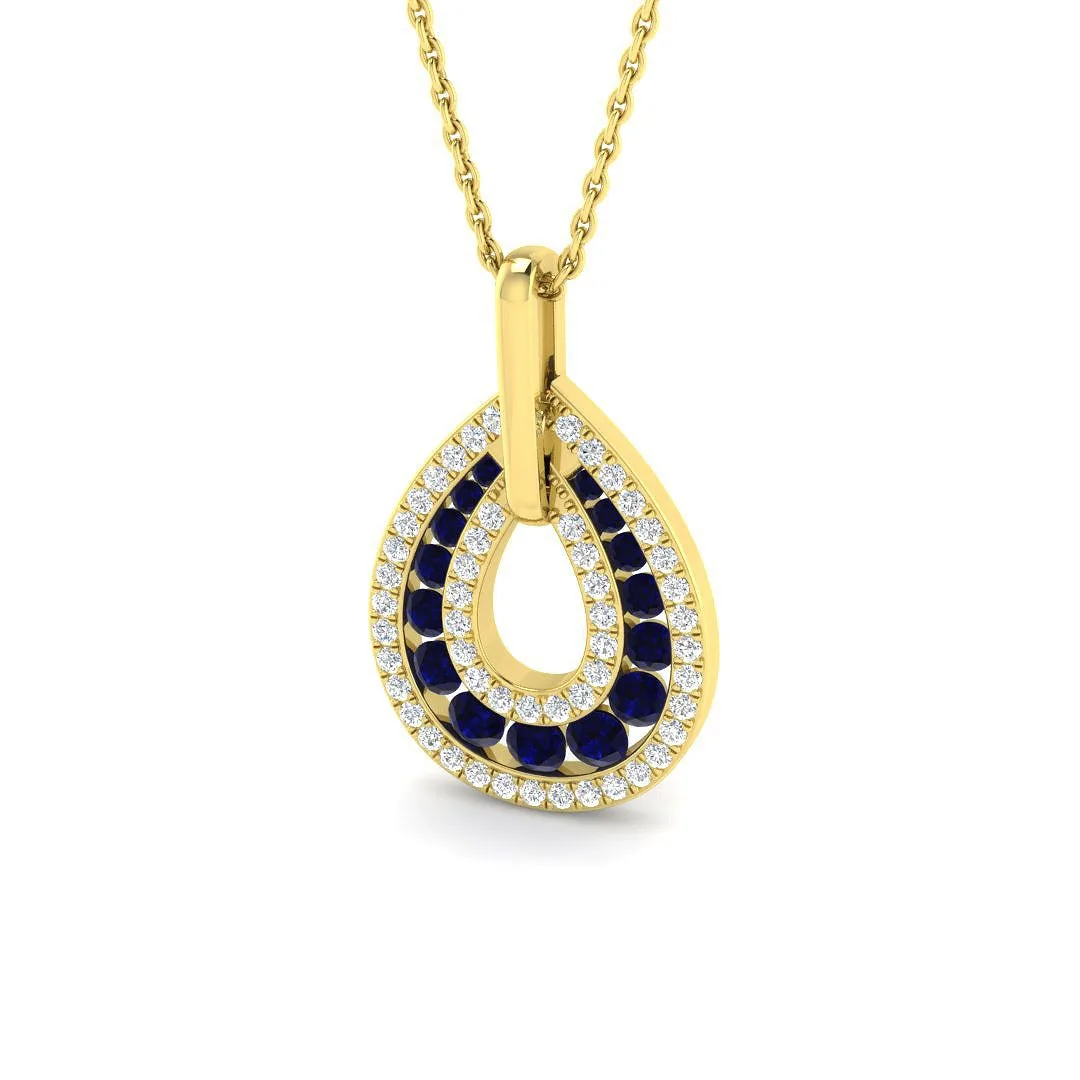 Blue Sapphire Pendant Necklace with Diamond Teardrop Halo - 18k Yellow Gold / 0.75 Carat / Natural Diamond(F/SI): the shop's own photo