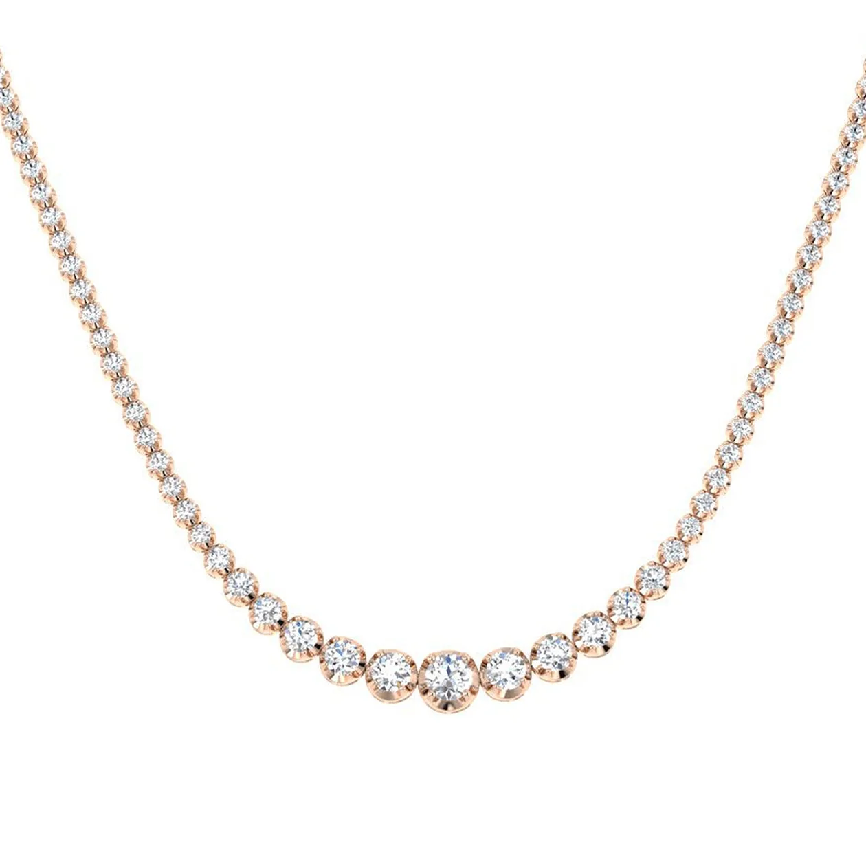 Graduated Diamond Tennis Necklace | Sparkling Round Diamond Necklace - 18k Rose Gold / Natural Diamond(F/SI) / 17.00 Carat: the shop's own photo