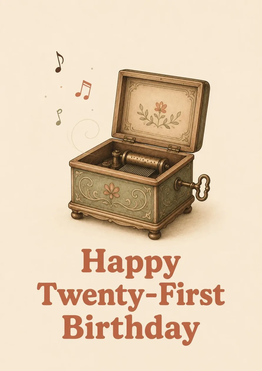 Vintage Music Box Twenty-First Birthday Card: the shop's own photo