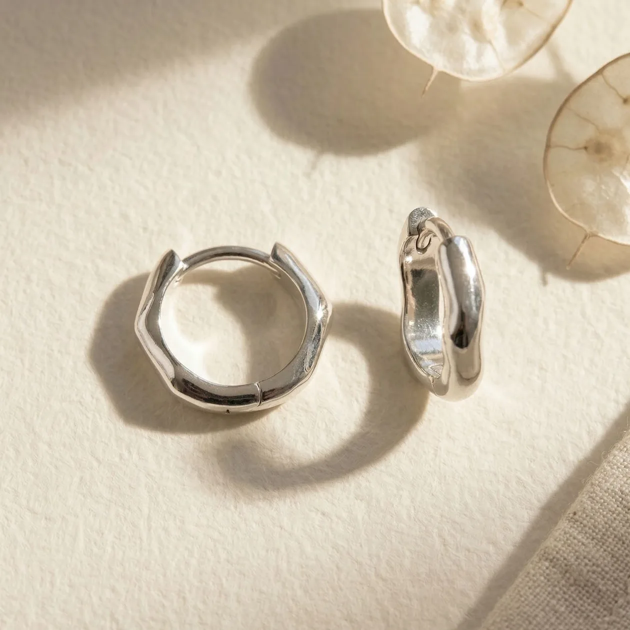 Sterling Silver Minimalist Misshapen Hoops: the shop's own photo