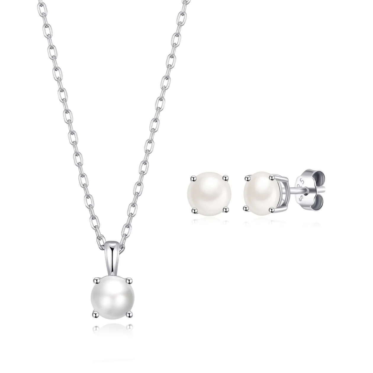 Sterling Silver June (Pearl) Birthstone Necklace & Earrings Set Created with Zircondia® Crystals: the shop's own photo