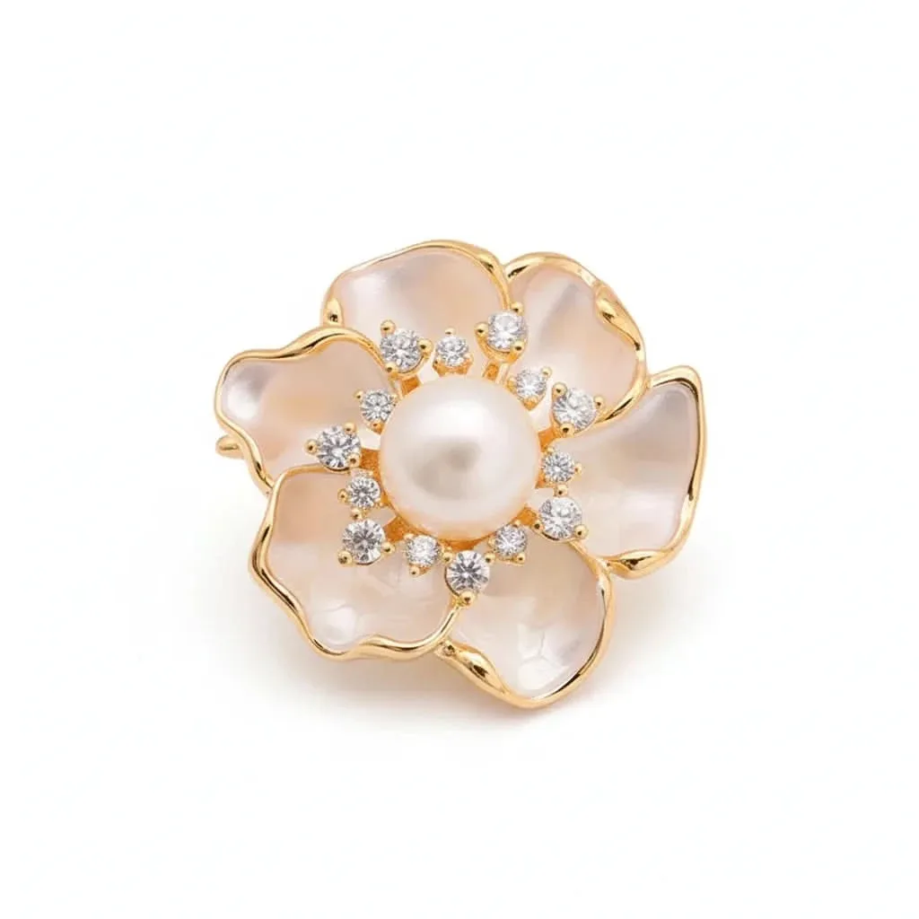Camellia Crystal Pearl Brooch: the shop's own photo