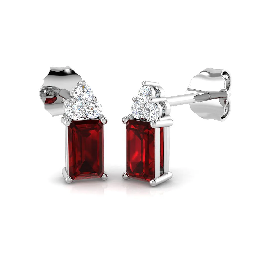 Emerald Cut Ruby Diamond Stud Earrings with Diamond Accent | Prong Set | 9K White, Yellow & Rose - 9k White Gold / 1.00 Carat / Natural Diamond(F-VS): the shop's own photo