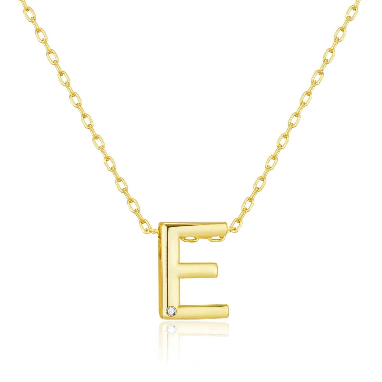 Customisable 18k Gold Plated Initial Necklace (A-Z) with Option of Birthstone Charm - E: the shop's own photo
