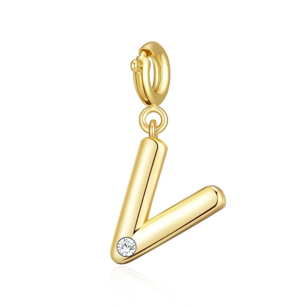 18k Gold Plated Clip On Initial Charms Letter A-Z Created with Zircondia® Crystals - V: the shop's own photo