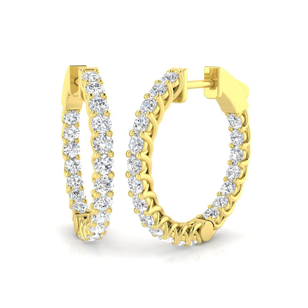 Epswy 1.75–7.50 Ct Round Diamond Hoop Earrings | Lab-Grown & Natural | 9k/18k Gold & Platinum - 18k Yellow Gold / 3.5 Carat / Lab Grown Diamond(D-VVS): the shop's own photo