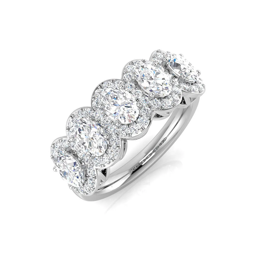 Natural Round & Oval Cut Diamond Five Stone Halo Ring - 1.50 Carat / 18k Yellow Gold: the shop's own photo