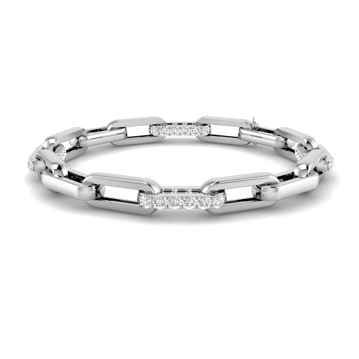 18K White Gold Natural Diamond Link Bracelet with Pave Bar Accents and Secure Clasp - 9k Yellow Gold / 1.40 Carat / Lab Grown Diamond: the shop's own photo