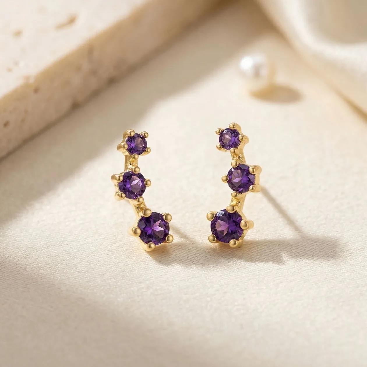 Tiny Amethyst February Birthstone Climber Stud Earrings: the shop's own photo
