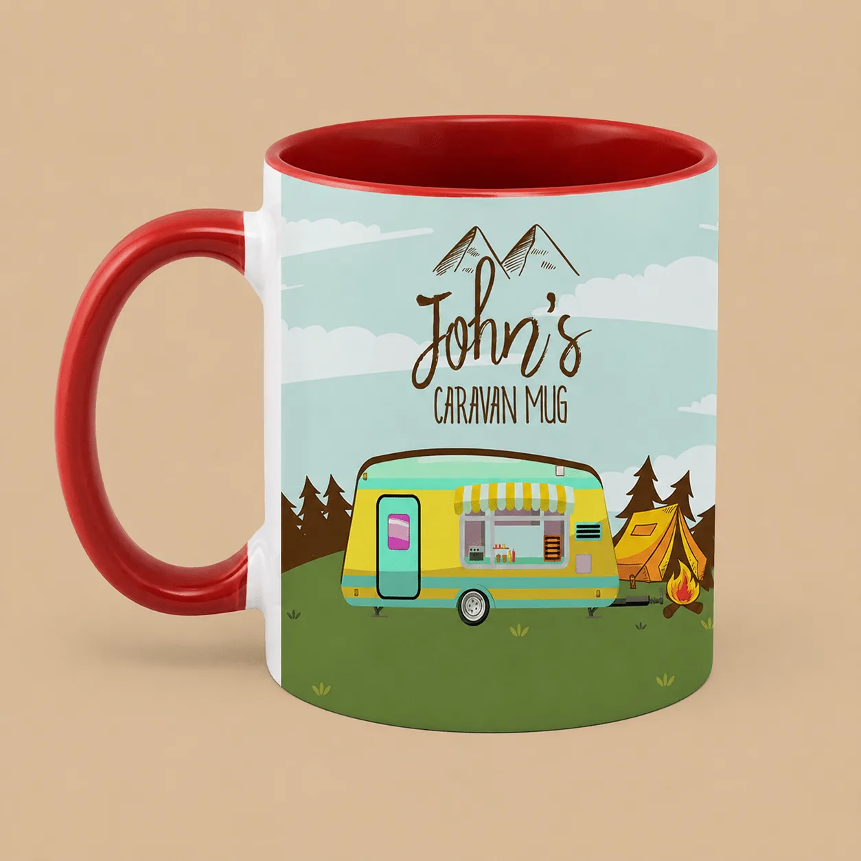 Personalised Caravan Name Mug – Red: the shop's own photo