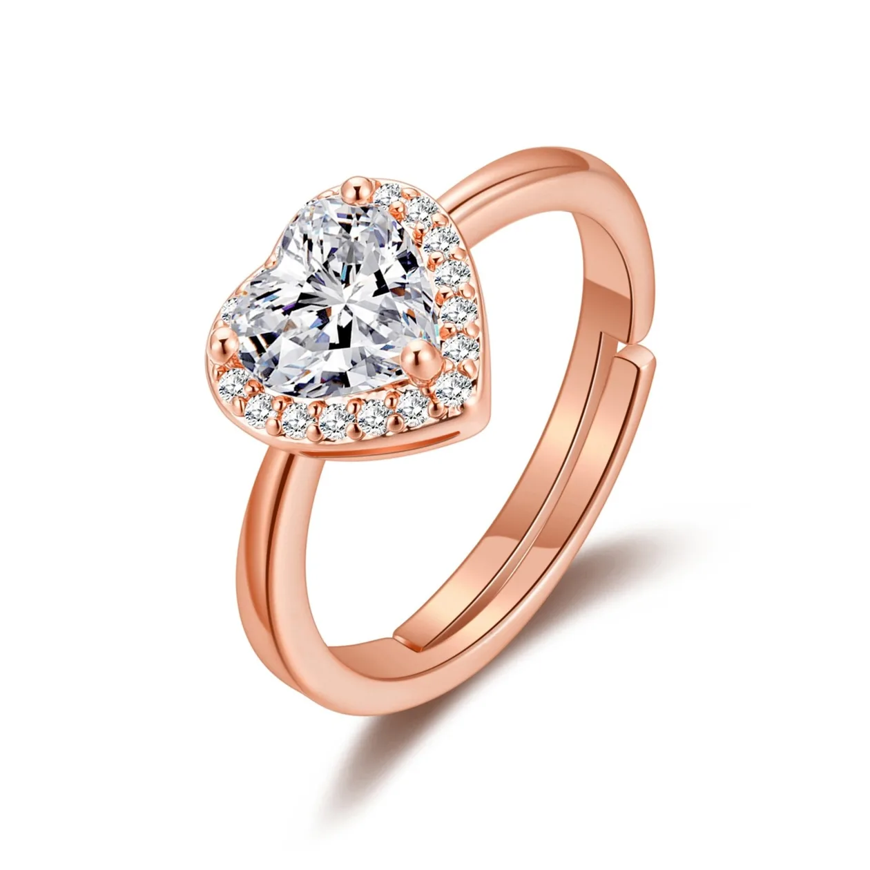 Rose Gold Plated Heart Halo Adjustable Ring Created with Zircondia® Crystals: the shop's own photo