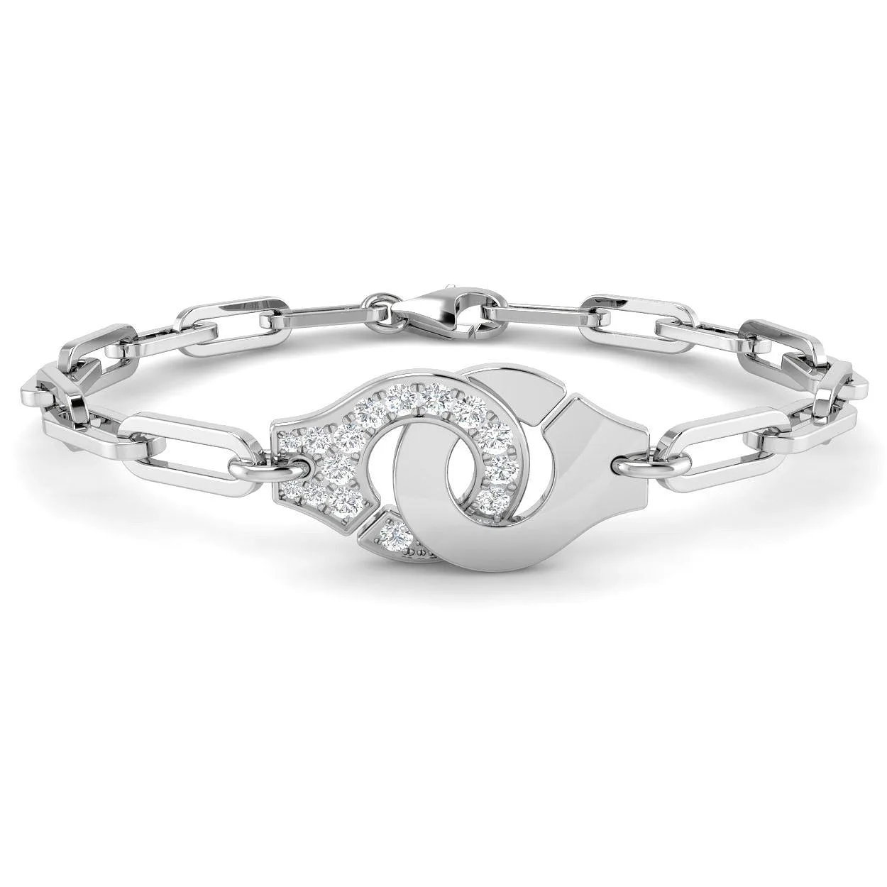 9K Yellow Gold Pave Natural Diamond Handcuff Link Bracelet with Lobster Clasp - 18k White Gold / 0.45 Carat / Lab Grown Diamond: the shop's own photo