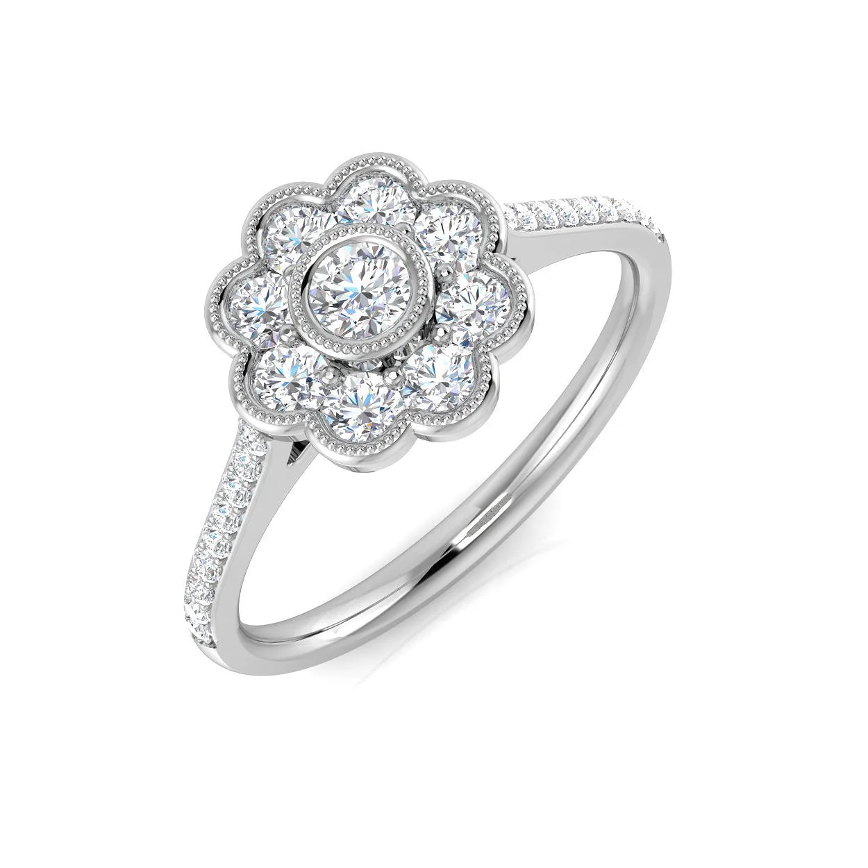 Natural & Lab-Created Round Cut Diamond Cluster Engagement Ring - 18k Yellow Gold / Lab-Grown Diamond / 0.50 Carat: the shop's own photo