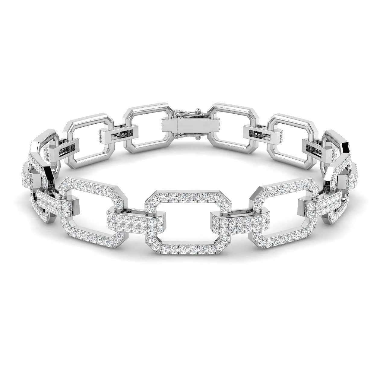 Luxury Round Cut Lab Grown Diamond Paperclip Bracelet with Box Clasp in 9K White Gold - 18k Yellow Gold / 4.20 Carat / Natural Diamond: the shop's own photo