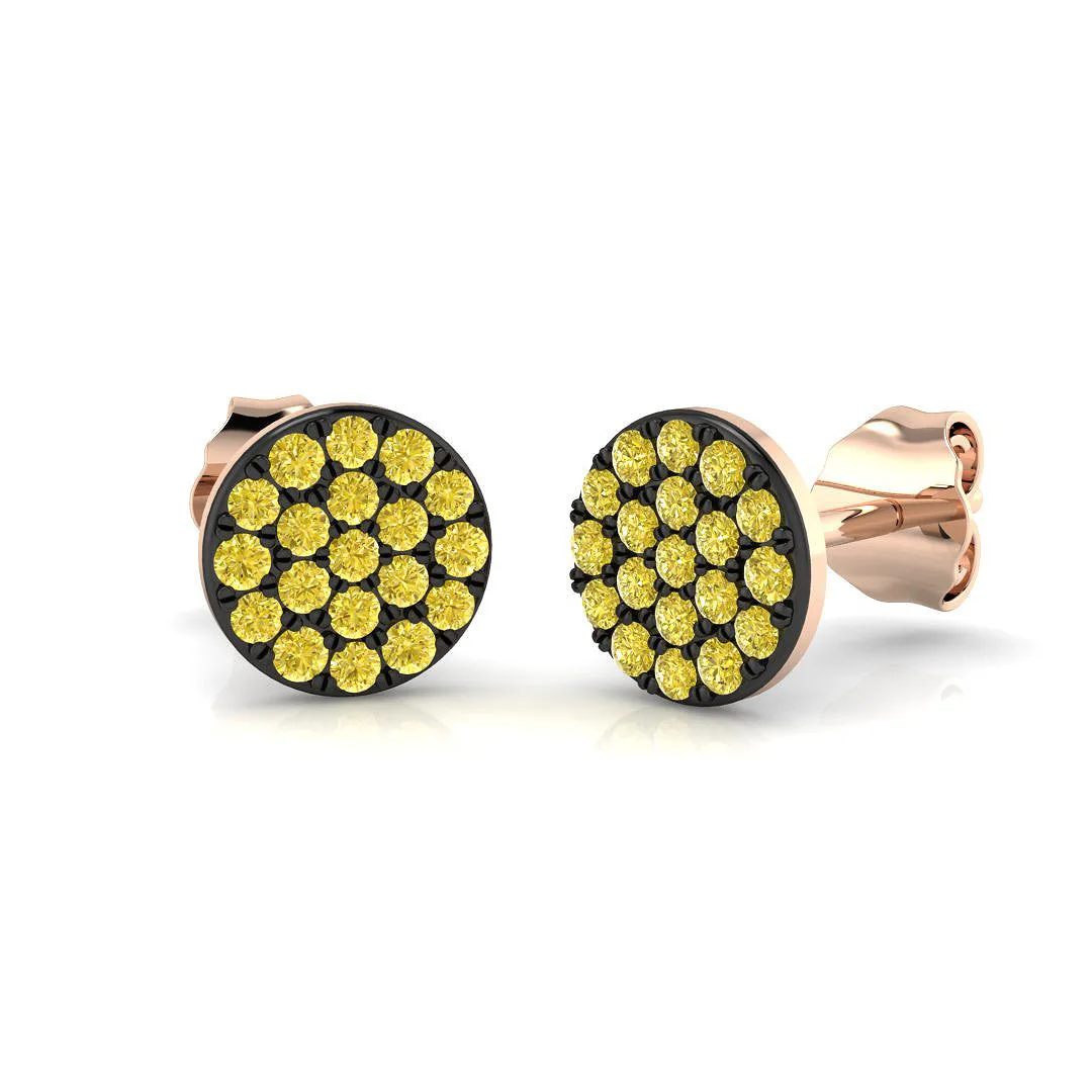 Bold Yellow Diamond Cluster Stud Earrings - 0.33ct Two-Tone Design - 9k Rose Gold / 0.25 Carat / Natural Diamond(F-VS): the shop's own photo