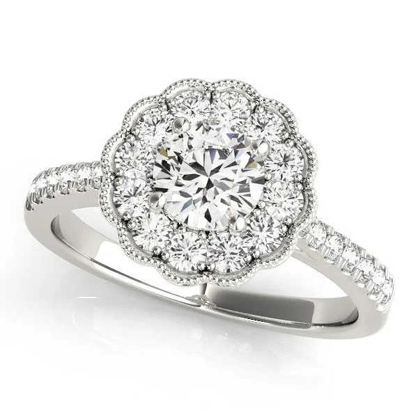Lab Grown Round Diamond Halo Engagement Ring | Floral Milgrain Shank - 18k Yellow Gold / 1.00 Carat: the shop's own photo