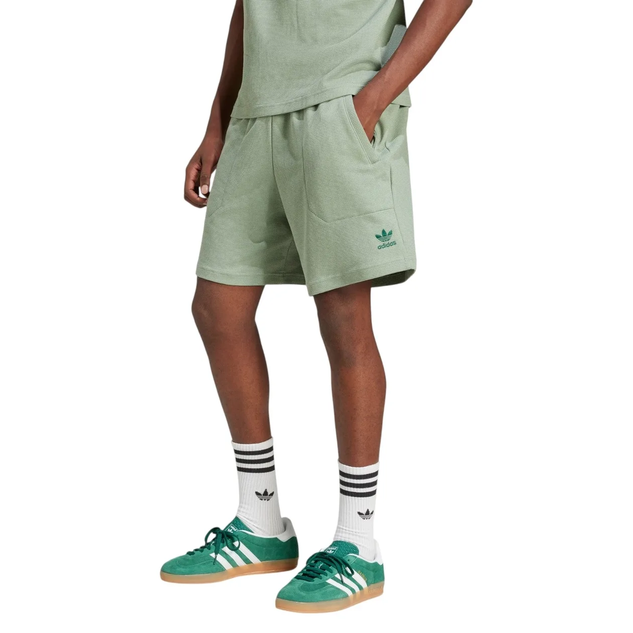 adidas Originals Essentials Trefoil Waffle Shorts - Silver Green | Size: XS: the shop's own photo