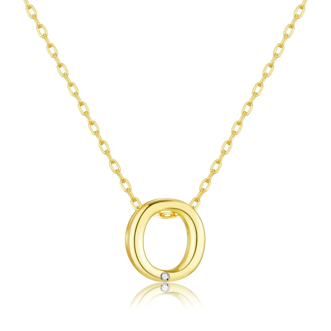 Customisable 18k Gold Plated Initial Necklace (A-Z) with Option of Birthstone Charm - O: the shop's own photo