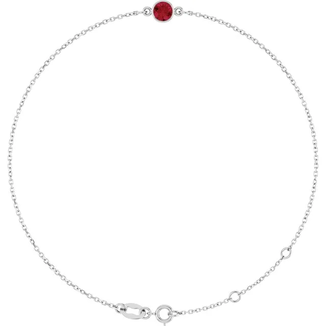 1-Stone Lab-Grown Ruby & Round Bezel-Set Link Bracelet In Set - 18k Yellow Gold / 0.50 Carat / Natural-AA: the shop's own photo