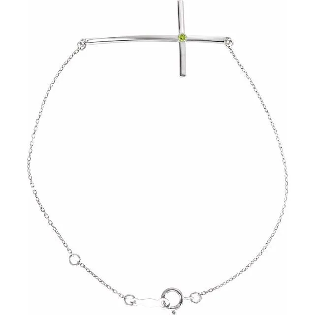 Natural Peridot Round Accented Sideways Cross Bracelet In Set - 18k Yellow Gold / 1.30 Carat / Lab-Grown-AAA: the shop's own photo