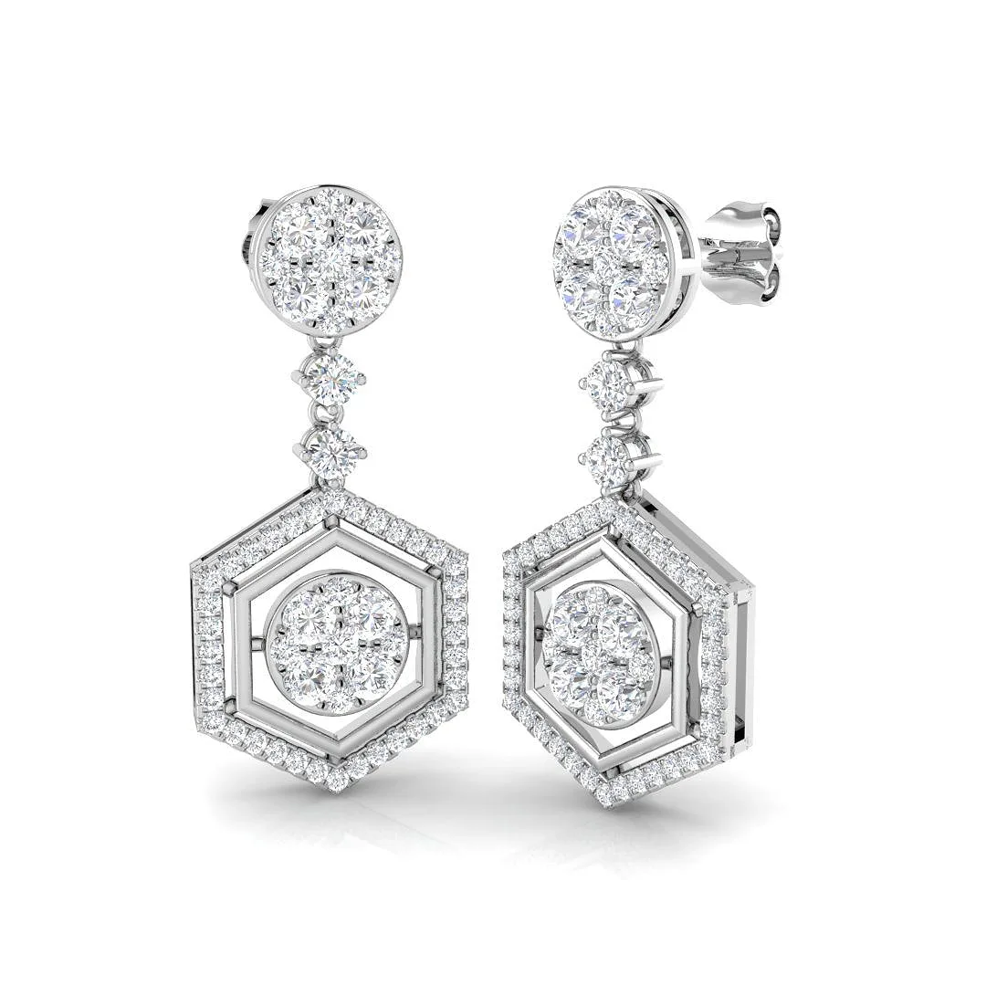 Truoy 1.75ct Gold Drop & Trilogy Diamond Earrings - Luxury Jewelry - 1.75 Carat / Lab Grown Diamond(D-VVS) / 18k White Gold: the shop's own photo