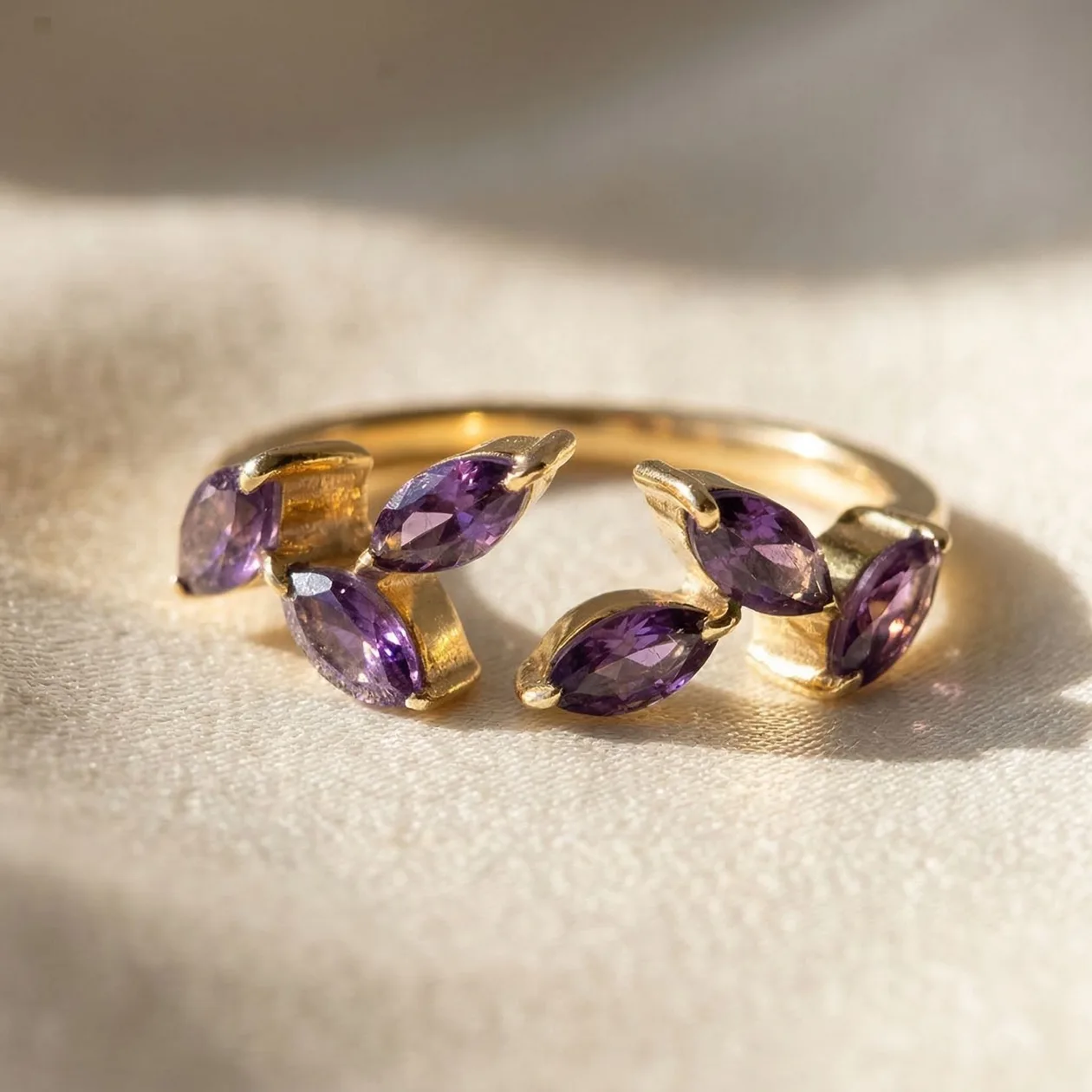 Gold Vermeil Open Leaf Ring with Amethyst February Birthstones: the shop's own photo