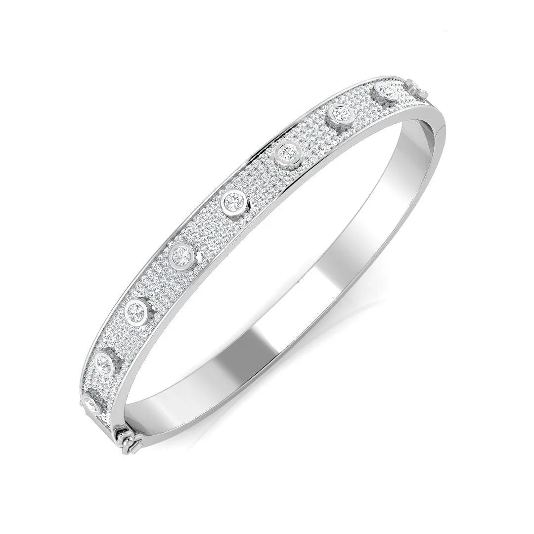 18K White Gold Lab Grown Diamond Bezel Pave Set Fancy Bangle with Hinged Box Lock - 9k Yellow Gold / 1.60 Carat / Natural Diamond: the shop's own photo