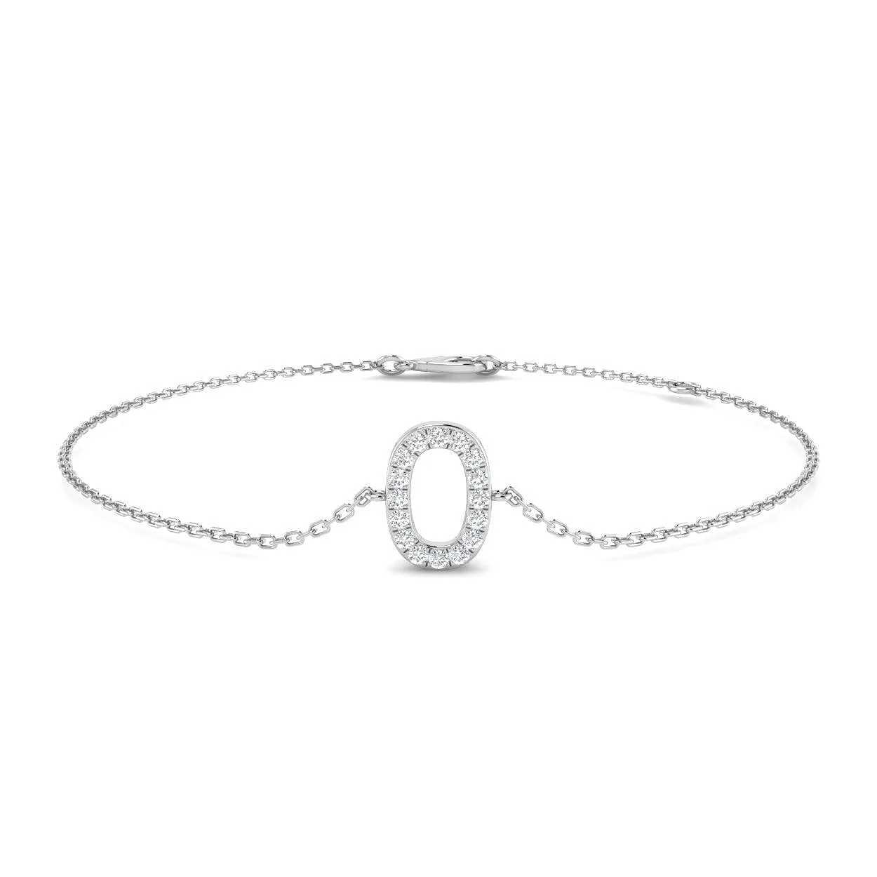 Lab Created Round Cut Diamond Initial O Letter Bracelet in 18K Yellow Gold - Pavé Set with Lobster Claw - 9k White Gold / 0.15 Carat / Natural Diamond: the shop's own photo
