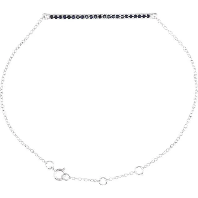 Natural Blue Sapphire Round Accented Bar Bracelet In Set - 18k Yellow Gold / 0.69 Carat / Lab-Grown-AAA: the shop's own photo