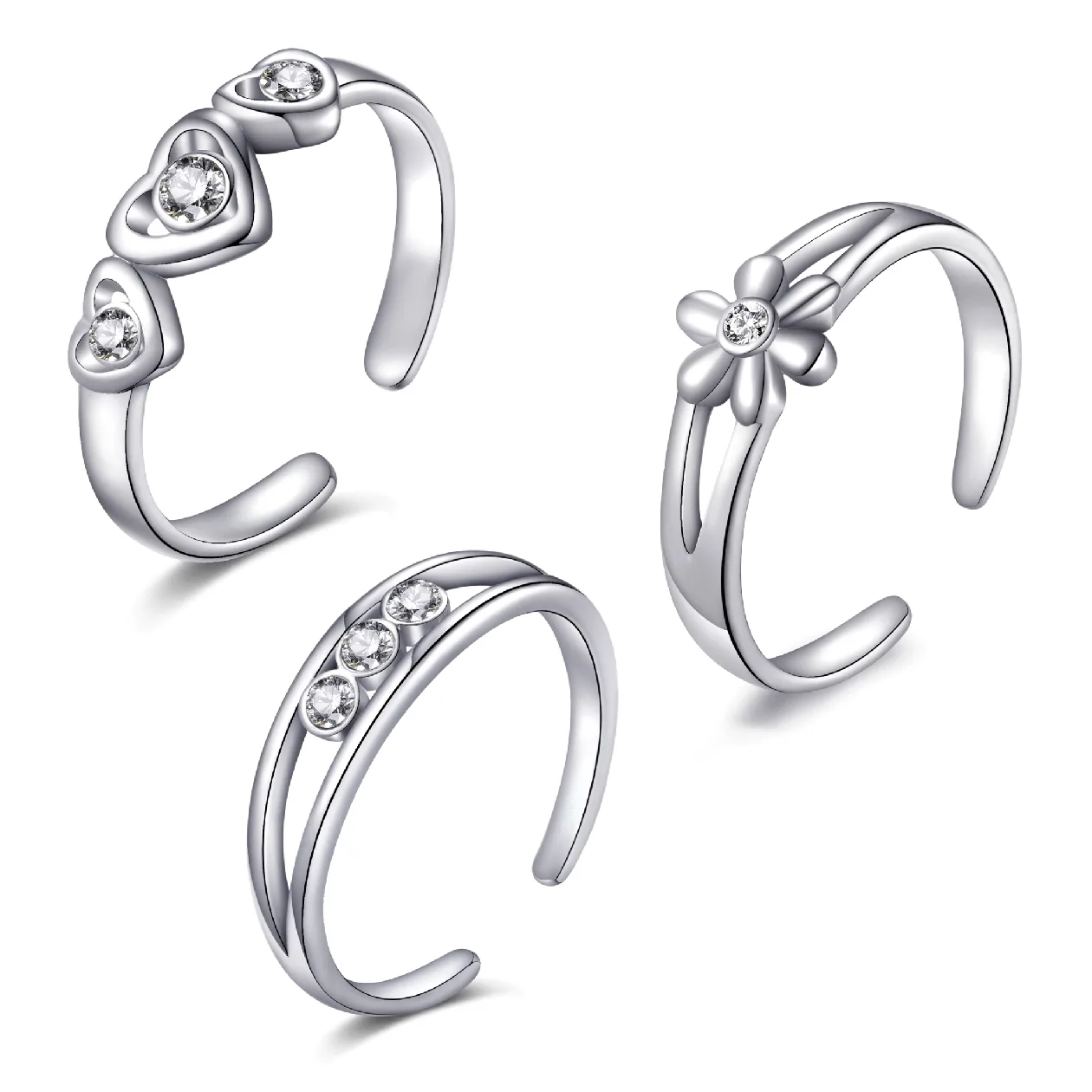 Set of Three Silver Plated Adjustable Toe Rings Created with Zircondia® Crystals: the shop's own photo