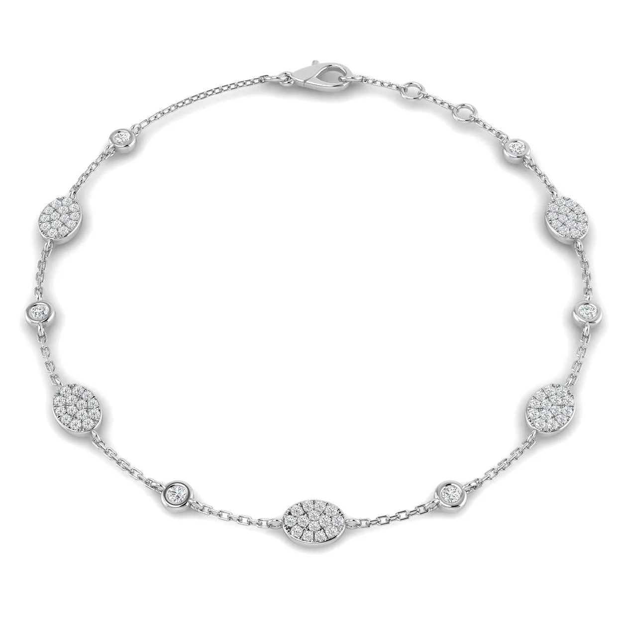 9K White Gold Round Lab Grown Diamond Station Bracelet – Pave Circle & Bezel Set Chain - 18k Yellow Gold / 0.50 Carat / Natural Diamond: the shop's own photo