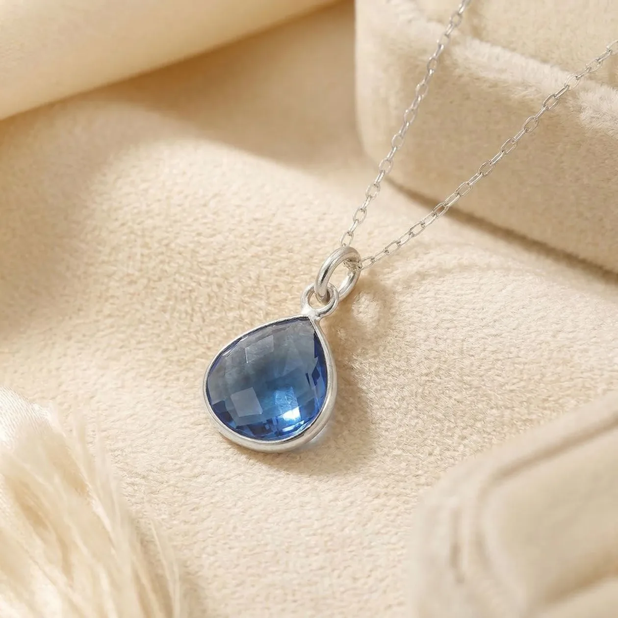 Silver Fine Chain With Blue Topaz December Birthstone Pendant: the shop's own photo