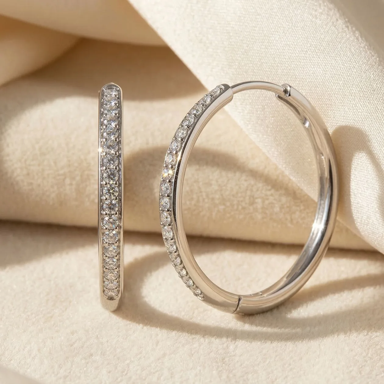 Round Hoop 20mm Silver Earrings With Certified Austrian Crystals: the shop's own photo