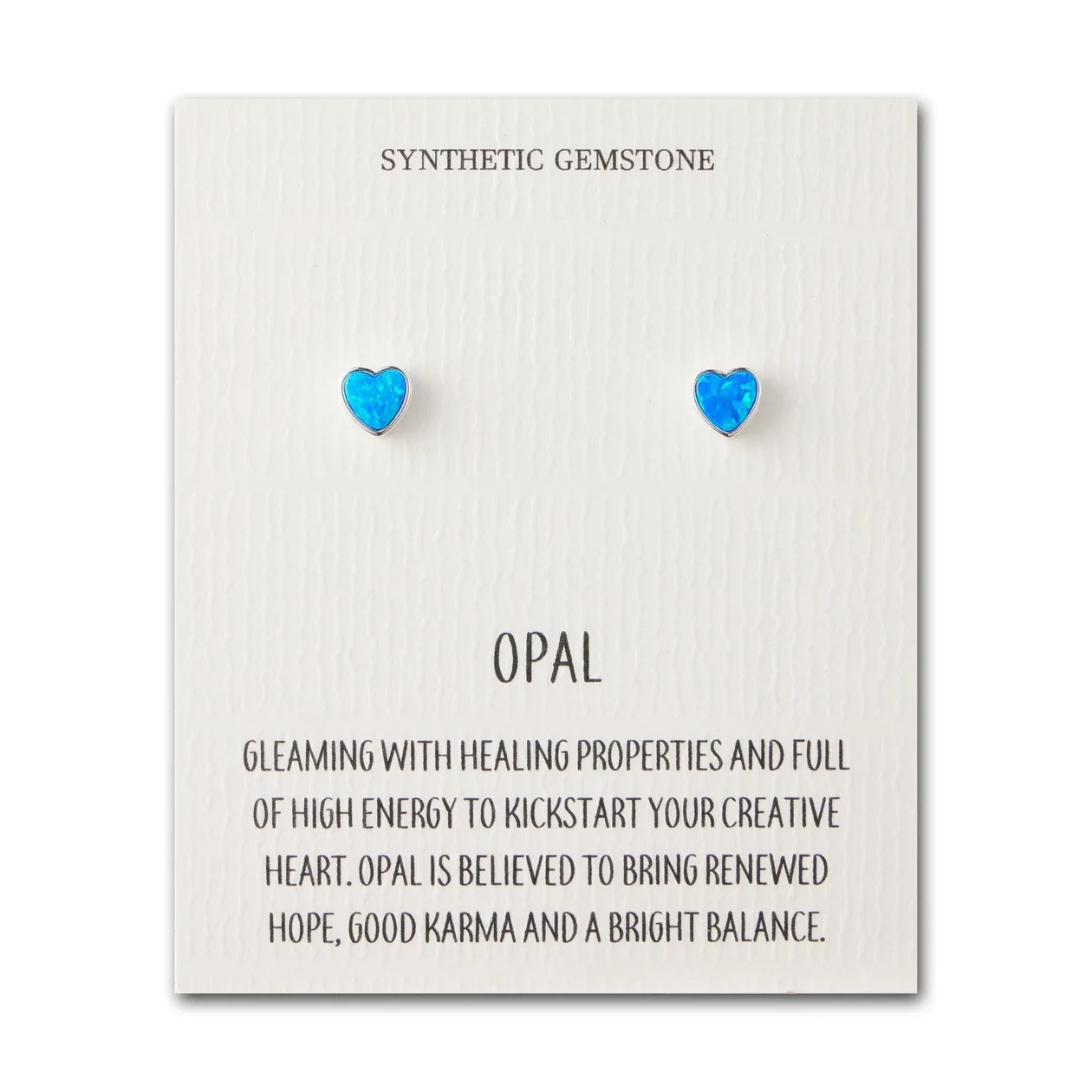 Synthetic Blue Opal Heart Stud Earrings with Quote Card: the shop's own photo