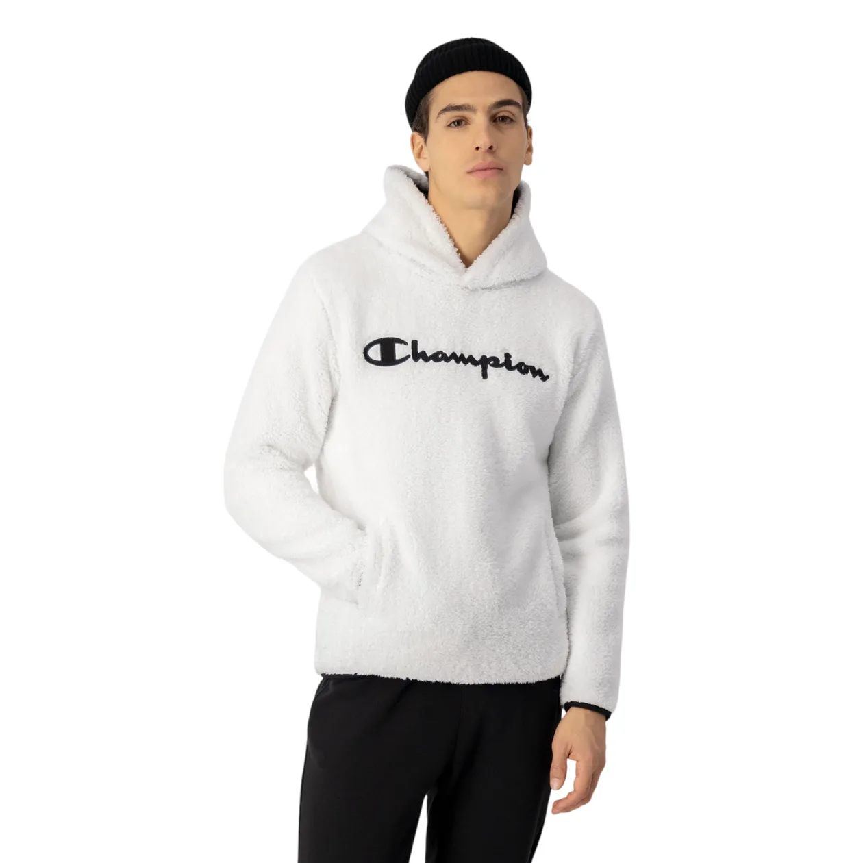 Champion Legacy Script Logo Polar Fleece Hoodie - White | Size: L: the shop's own photo