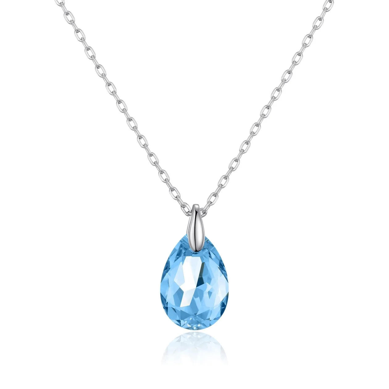 Sterling Silver Aquamarine Necklace Created with Zircondia® Crystals: the shop's own photo