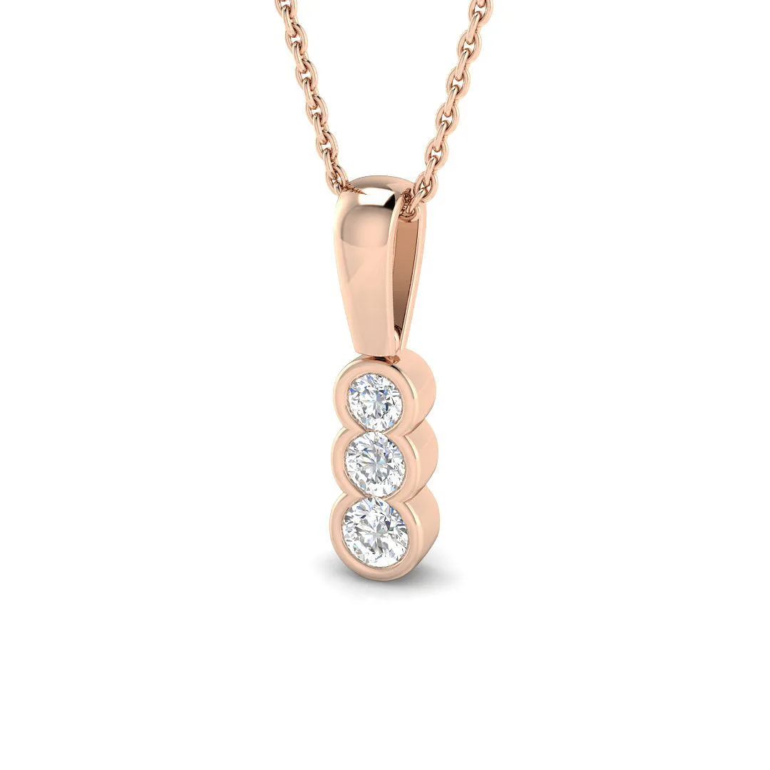 Three Stone Graduated Diamond Journey Pendant Necklace - Bezel Setting - 9k Rose Gold / 0.30 Carat / Natural Diamond(F/SI): the shop's own photo